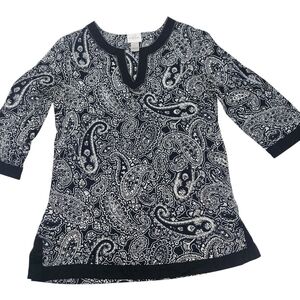 Emma James Black and White Paisley Tunic Top Size S Lightweight